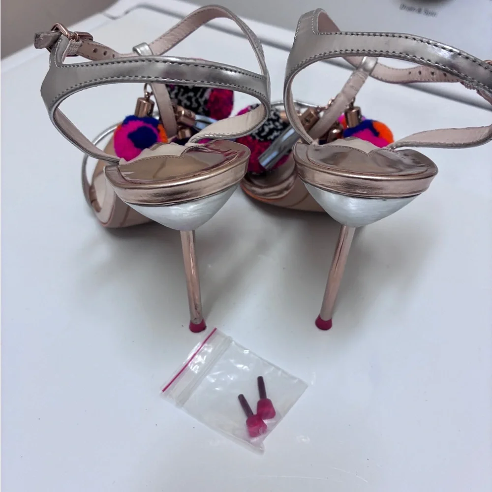 Sophia Webster Silver Heels with Colorful Pom Poms‎